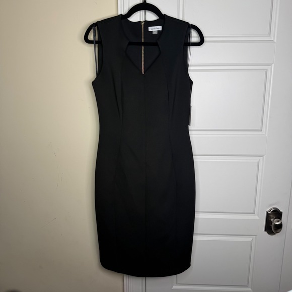 Calvin Klein Dresses & Skirts - Calvin Klein Sheath Dress Womens 10 Black Notched V-Neck Gold Zip CD8M1265 NWT